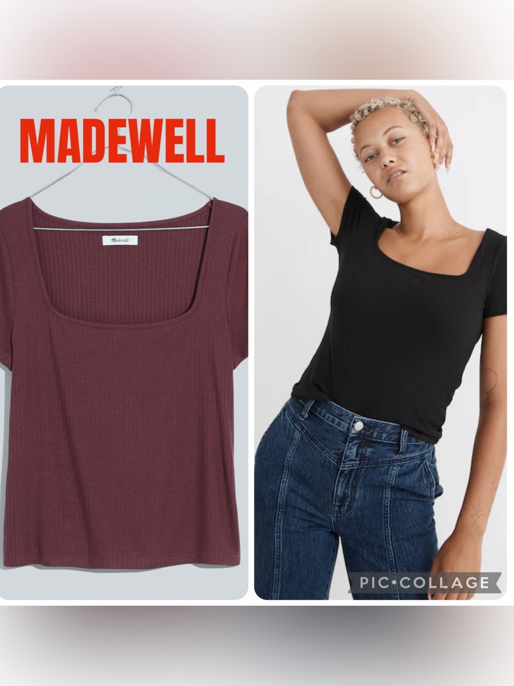 Madewell Ribbed Square Neck Tee! Super soft and flattering! NWT!